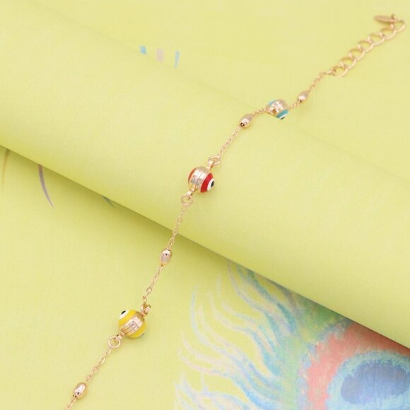 "Multicolor Evil Eye Rose Gold Bracelet with Adjustable Chain, XPBL1016 - Picture 6 of 12